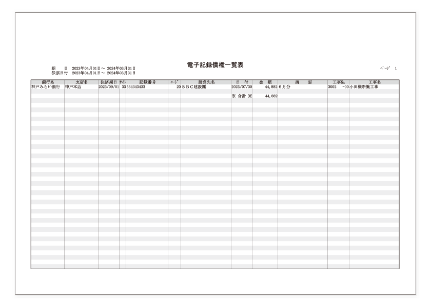 電子記録債権一覧表